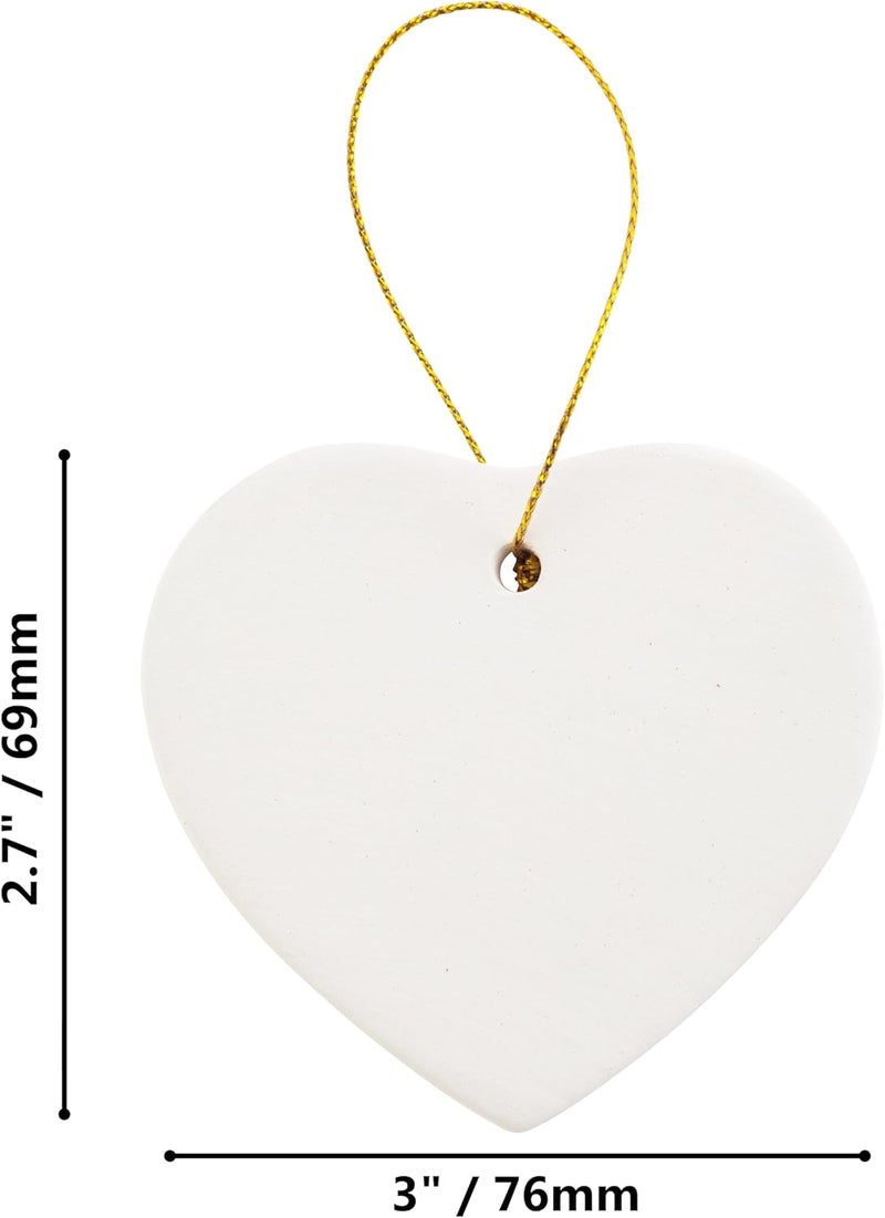 Creative Hobbies Ready to Paint DIY Glazed Porcelain Ceramic Heart Shape Ornaments with Hanger for Christmas Tree and Holiday Decoration | Pack of 12 - Image 3
